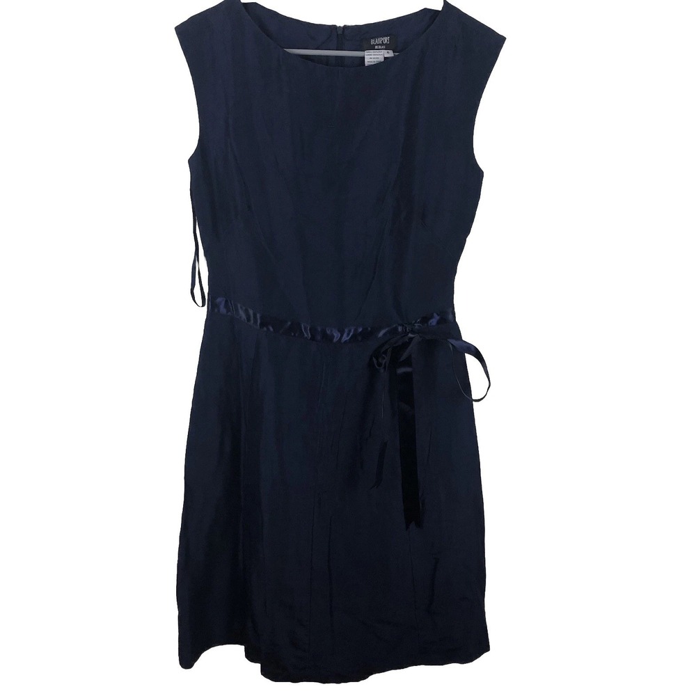 GlassPort Bill Blass silk dress women's size 6 navy sleeveless‎ midi zip back